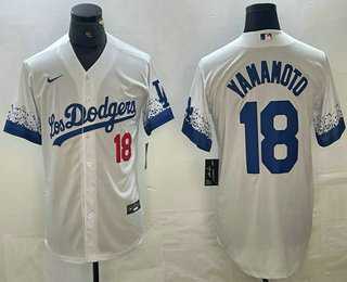 Men%27s Los Angeles Dodgers #18 Yoshinobu Yamamoto Number White 2021 City Connect Cool Base Stitched Jersey